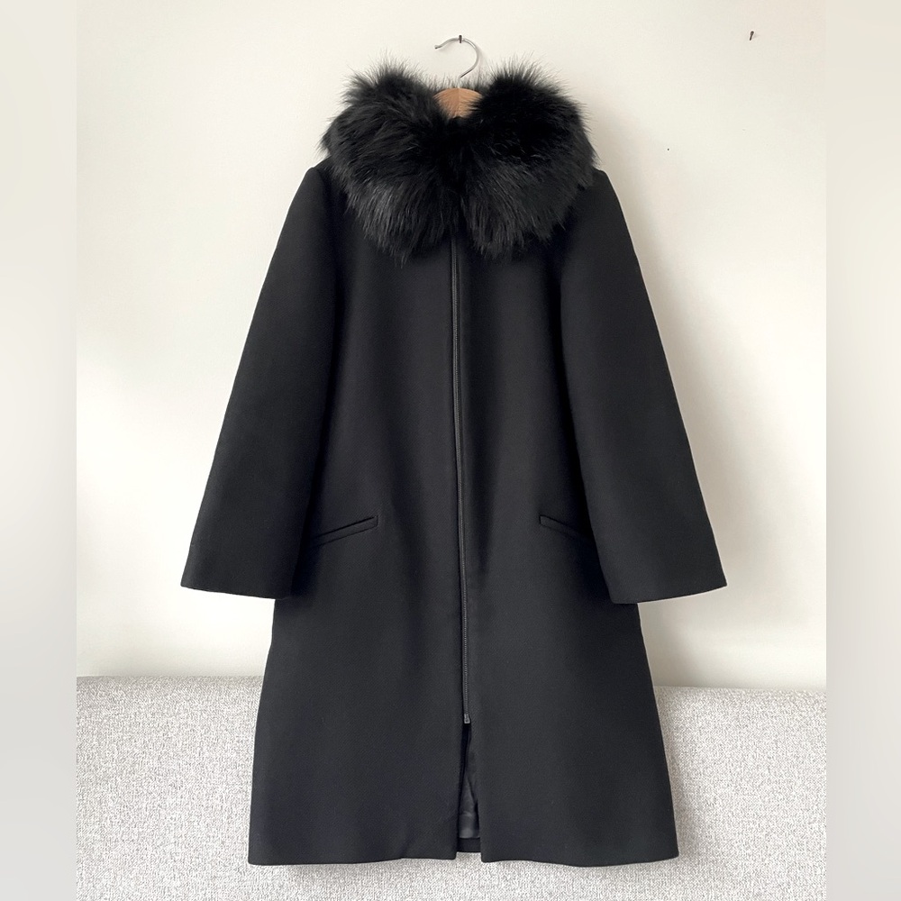 Zara Black Faux Fur Collar Wool Coat XS